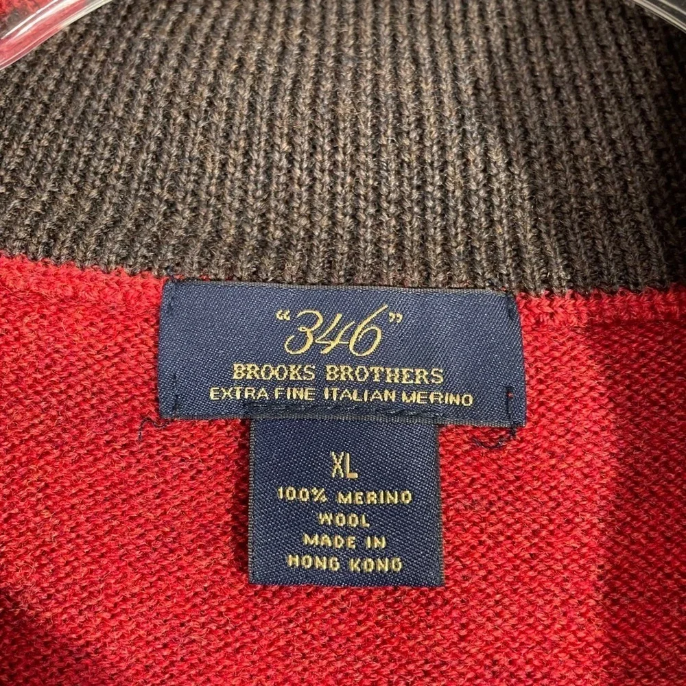 Brooks Brothers 346 Red Quarter Zip Merino Wool‎ Pullover Sweater Men's Size XL